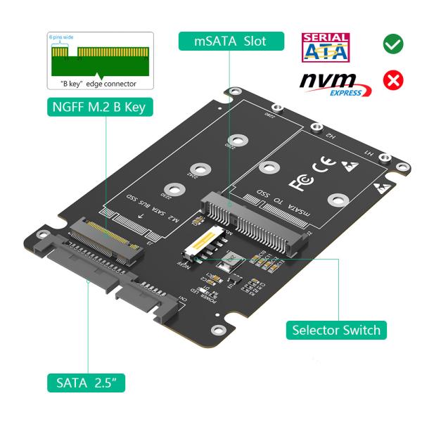 Full-size NGFF M.2 B Key/mSATA SSD to 2.5 SATA3 Adapter 2 in 1 with Plastic Enclosure