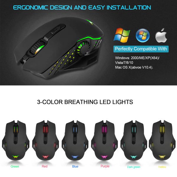 7 Keys 4 Adjustable DPI 50uA 2480MHZ CW200 3D Gaming Mouse