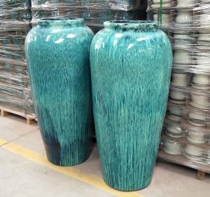 China 44x88cm Ceramic Outdoor Pot , Green Large Ceramic Pots For Outdoor Plants on sale