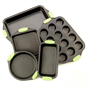 China Non-stick Steel Baking Bakeware With Silicone Handles includes a Pie Pan,a Square Cake Pan,Baking Pan,a Bread Pan on sale