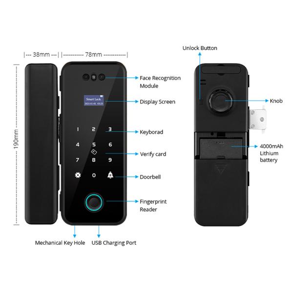 Smart Access Control Digital Door Lock Tuya Face Recognition Door Lock