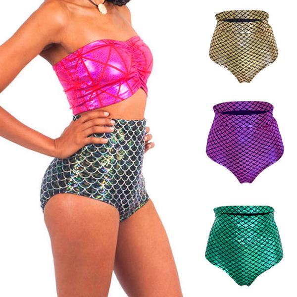 Cheap OEM Design High Waisted Mermaid Swimsuit Holographic Stretchy Liquid Wet Look for sale
