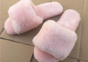 Best Pink / Gray Ladies Open Toe Sheepskin Slippers With Soft Rubber Sole wholesale