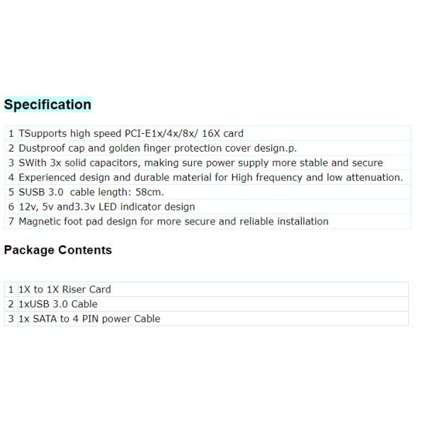 PCI-E 1X to 16X Riser Card Extender 22cm with Magnetic Foot Pads