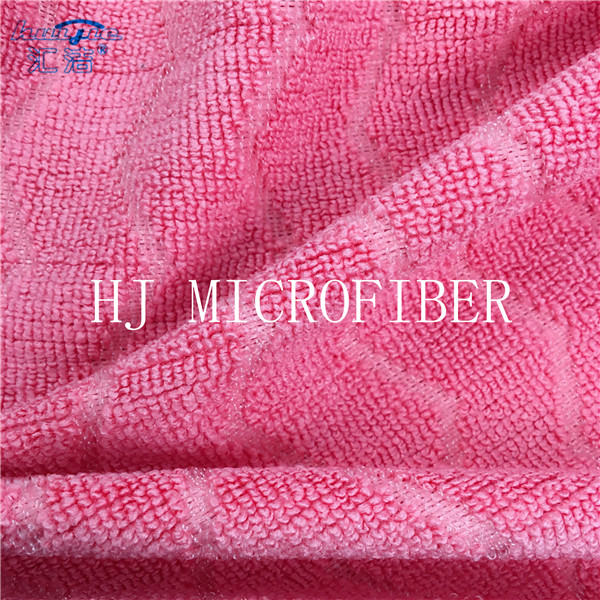 Watermelon Red Color Microfiber Jacquard Fabric For Cleaning Cloth Using