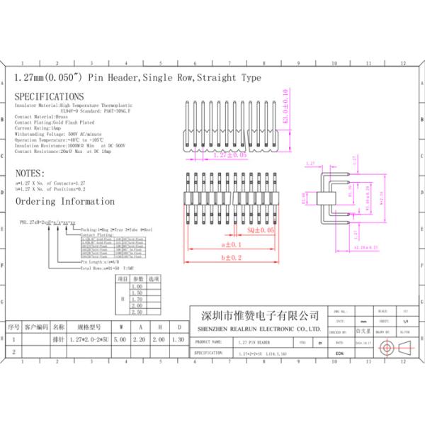 U Type PA6T 80P Double Row Pin Header 1.27mm Pitch