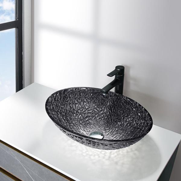 Cheap Transparent Black Crystal Glass Wash Basin Bowl Diecasting Bathroom Countertop Sinks for sale