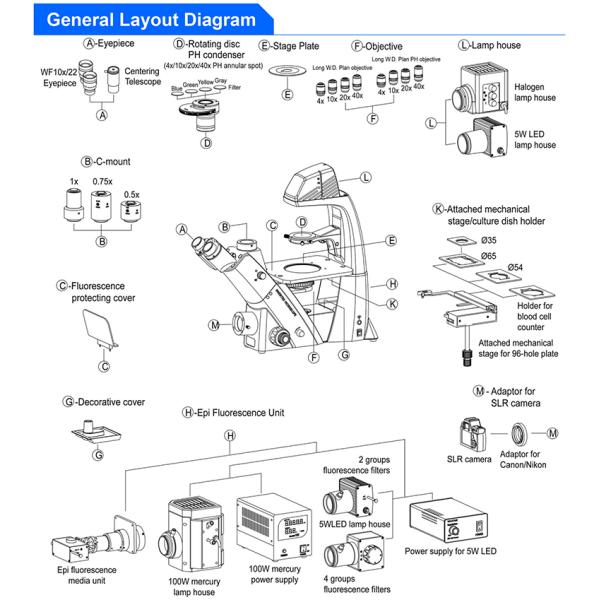 OPTO-EDU Trinocular Inverted Biological Microscope WF10X PlA14.2605 Kohler Illumination