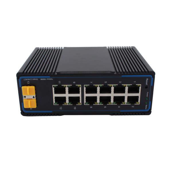 NF6212GM-SFP 12 RJ45 Ports Managed Industrial Ethernet Switch with 2 SFP Fiber Ports and Wide Voltage Dual Power Input