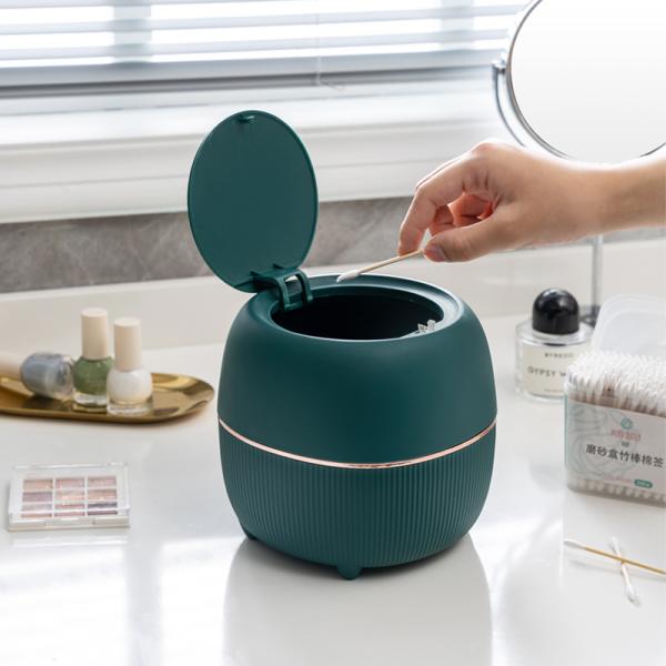 Small Desktop Creative Mini Trash Can Candy Colored Desk Press Round Covered Wastebasket Storage Bin