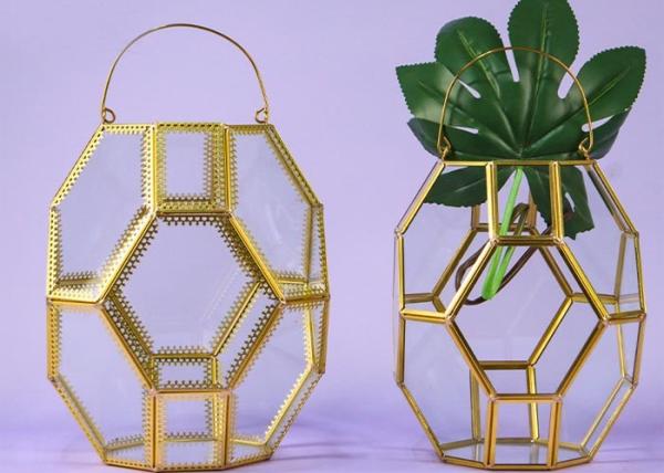 Cheap Retro polygon glass artifact wind lamp courtyard household candle holder Nordic romantic wedding club decoration for sale