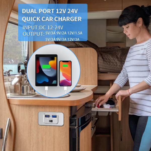 QC3.0 PD3.0 RV USB C Charging Outlet 12V 24V Switch Indicator Fast Charging