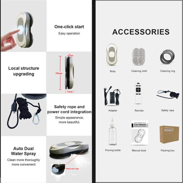 Remote Control/App Brushless Motor Upgrade Dual Water Spray Window Cleaning Robot