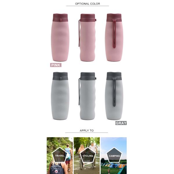 Lightweight 600Ml OEM Pink Collapsible Silicone Water Bottle