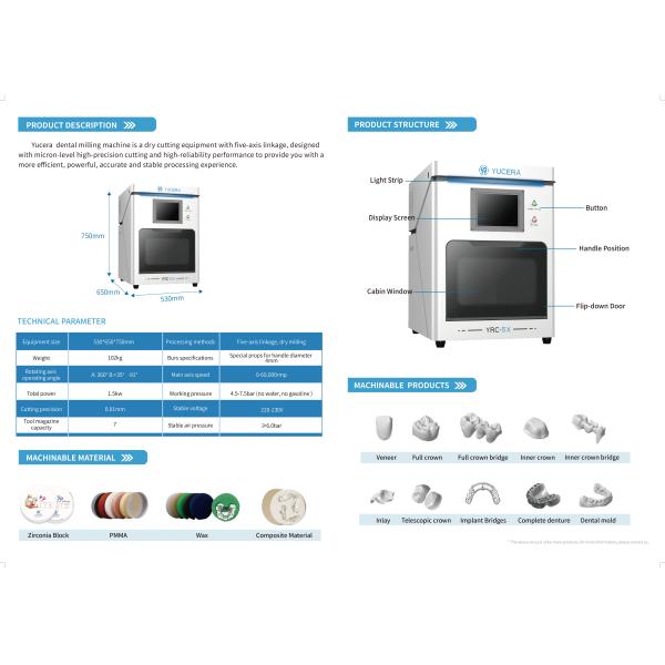 5 Axis Dental Milling Machine 60,000 RPM 7 Tool Capacity for Zirconia