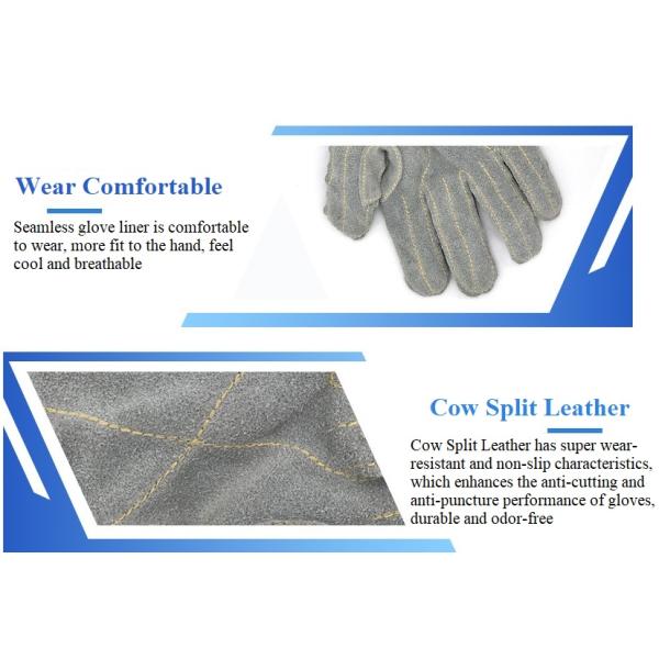 Long Cuff HPPE Polyethylene Cow Split Leather Level 5 Anti Cut Gloves Saw Proof