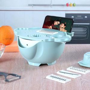 China Portable Blue 4 Dicing Blades Vegetable Cutter With Drain Basket on sale