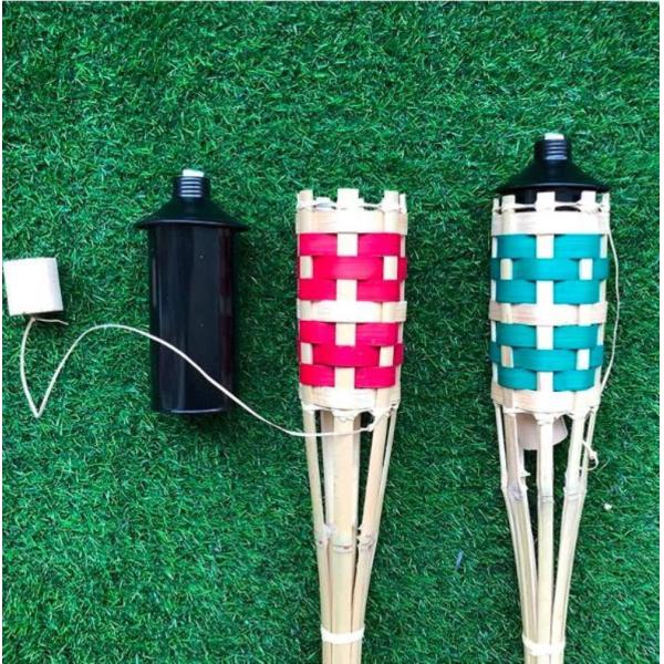 Garden Light Bamboo Torch With Black Metal Wick Holder For Outdoor Decoration Natural Bamboo Tiki Torch