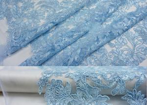 Best Blue Embroidery Floral Corded Lace Fabric With Sequin For Craft Make Gauze Dress wholesale