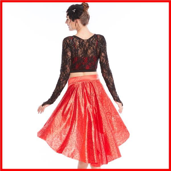 MiDee 2 Pieces Lace long Sleeves Sequined Dance Costume Latin Lyrical Dress