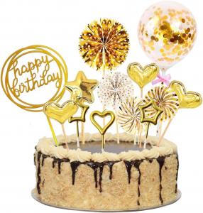 China Cake Topper Decoration Set Acrylic Glitter Happy Birthday Cake Topper Confetti Balloon Paper Fans Stars Firework on sale
