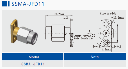 SSMA / Mini SMA Male Plug RF Coaxial Connector with 2 Hole Flange Mount Up to 18GHz