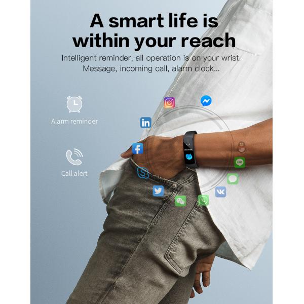 0.96 Inch Color Display 80mAh Fitness Tracker Smartwatch Heart Rate Temperature Watch