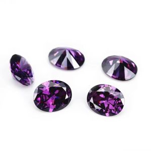 China 8x6mm Loose Gemstone European Machine Cut Amethyst Color Oval Shape Synthetic Cubic Zirconia Black on sale