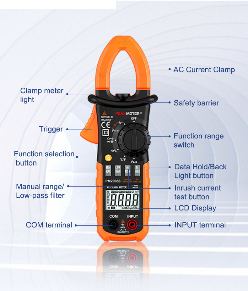 AC Digital CLamp Meter With Ammeter , Voltmeter , Ohmmeter And Backlight Current
