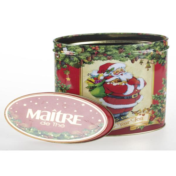 Fancy Printing Oval Tin Box , Food Grade Small Tins For Tea Packaging