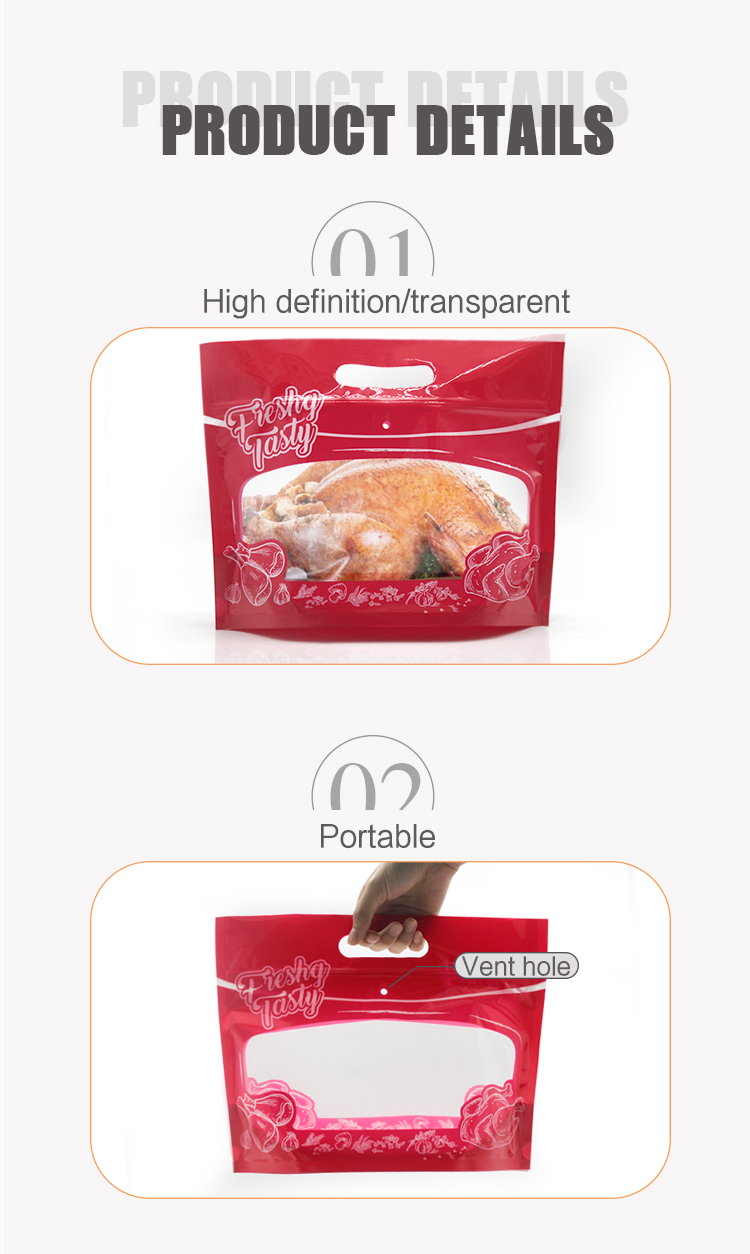 Bopp Antifog Food Packaging Microwavable Grilled Rotisserie Chicken Plastic Takeaway Carrier Bags