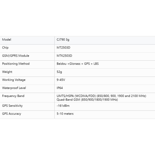 CJ790 3G Cut Off Oil Auto GPS Tracker ACC Detection SOS Emergency GPS Locator Tracker