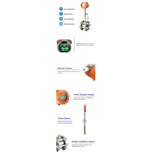 GMF603-D Stainless Steel LCD Vortex Flow Meter Low Maintenance For Gas / Steam / Liquid
