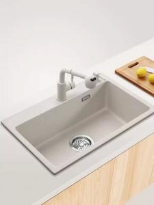 China White Composite Quartz Undermount Kitchen Sink 635mm Length Without Faucet on sale