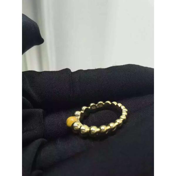 Real Gold Ring Van Cleef & Arpels Perlée Variation Ring with Tiger's Eye Stone