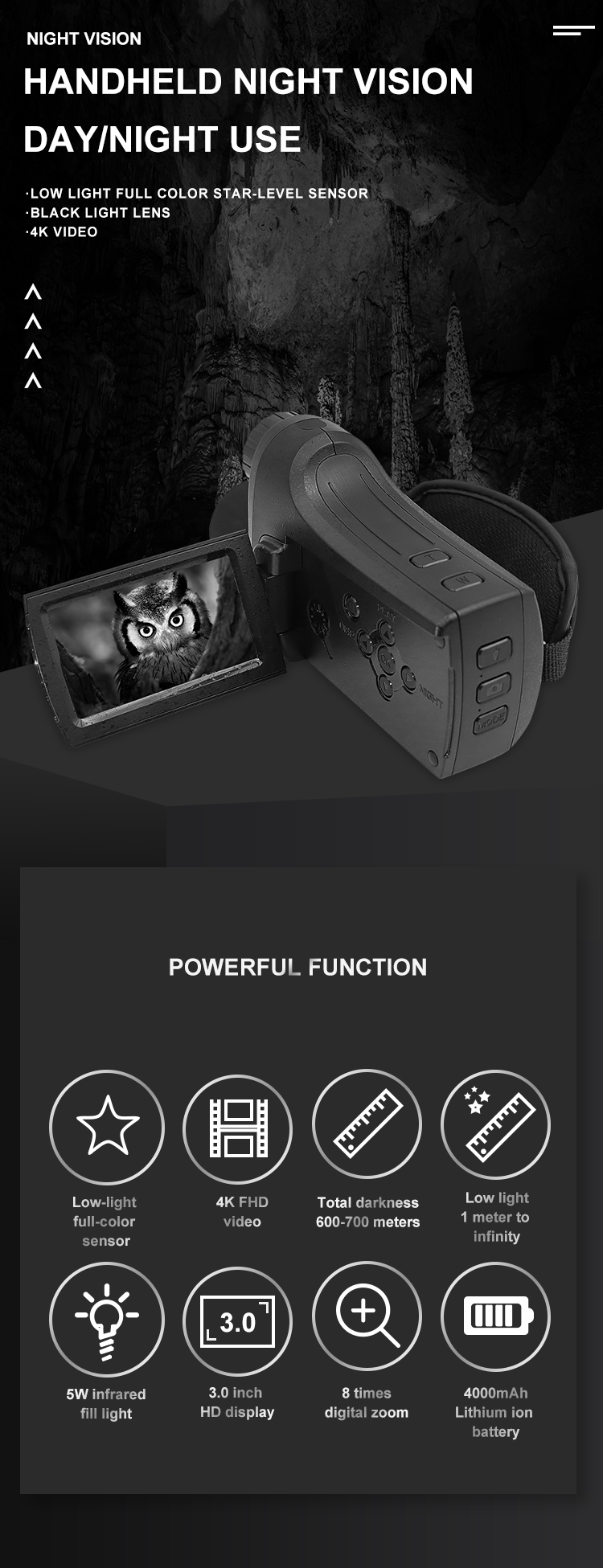 Built-in 4000mAh Battery Digital night vision monocular 4K HD infrared IR camera camcorder handheld Night Vision