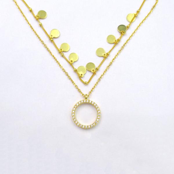 Cheap Zircon Luxury Plated 14K Gold Pendant Necklace with Round Shaped and Little Item Design 925 Silver Jewelry for sale