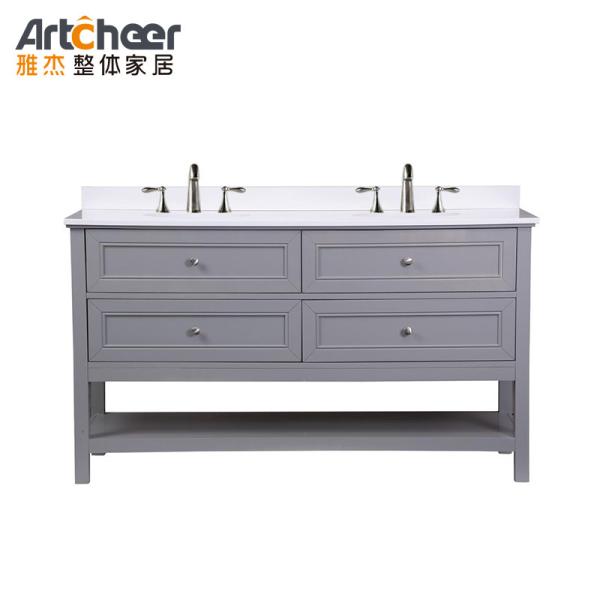 Cheap Solid Wood Legs Bathroom Vanity Cabinet with Double Sink and 4 Drawers in Modern Design for sale