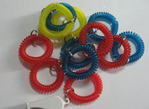 Hot coil key chain economical and popular used plastic wrist coil with split ring holders