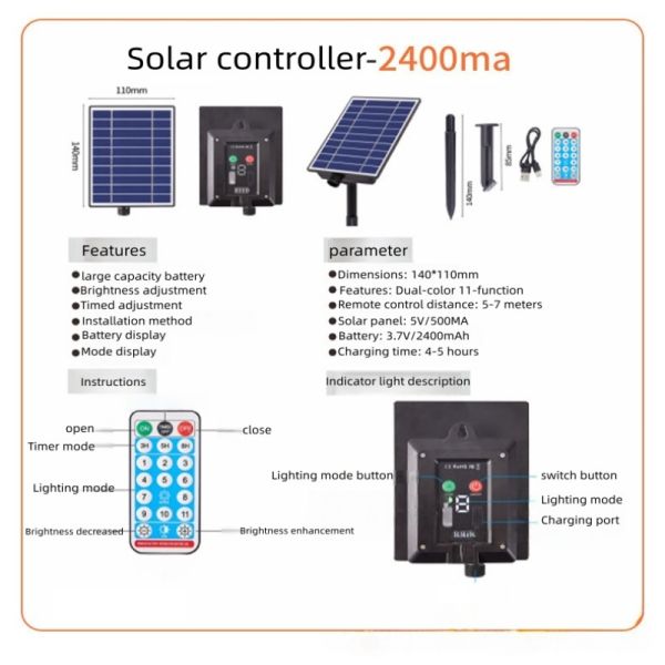 LED Solar String Light With Remote Control Adjustable Brightness for Christmas Decorative