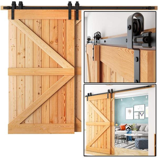 7.5 Ft Sliding Barn Door Hardware Powder Coated Black With 2m Rail