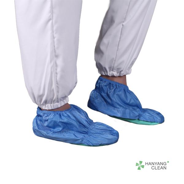Cleanroom reusable and washable blue stripe soft sole anti-static ESD shoe covers