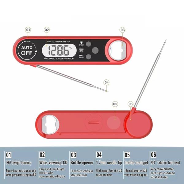 IP67 Instant Read Digital Probe Meat Thermometer For Grilling