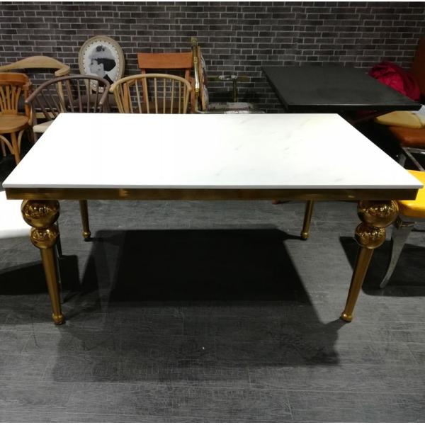 No Folded SS Base Marble Dining Table Set For Home