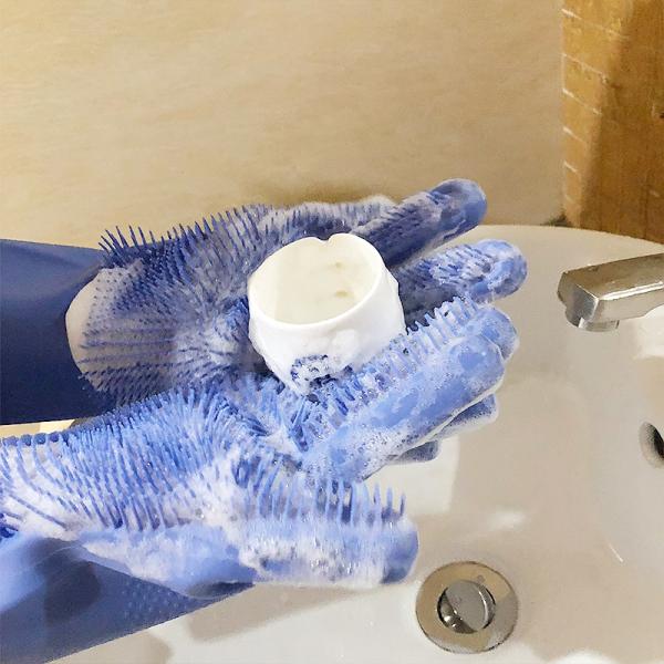 Non-slip Design New Fancy Multifunctional Scrubber Cleaning Glove 100% Food Grade Silicone Rubber Sponge Brush with five fingers