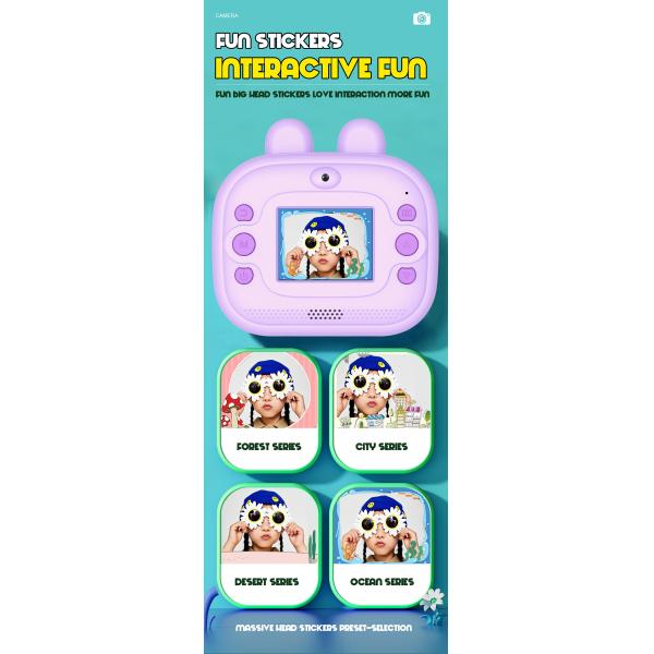 Kids Entertainment Mini Inkless Printer Portable For Stickers 3.7V