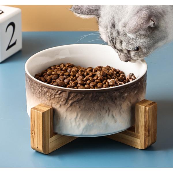 Ceramic Dog Bowl Non Slip Wood Stand For Small Medium Pet