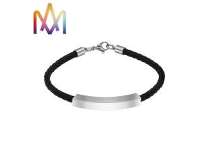 Best 8g Arc Shaped Mens Custom Engraved Leather Bracelets wholesale