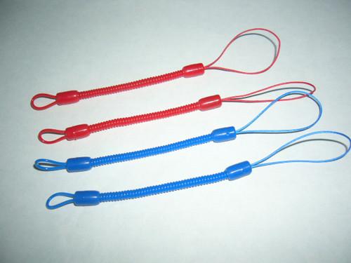 Cheap Custom Red/Blue Mini Short Pen Spiral Tethers w/Different Nylon Strap on Both Ends for sale