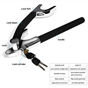 MONOJOY Foldable Steering Wheel Lock Heavy Duty Anti Theft Clamp Device